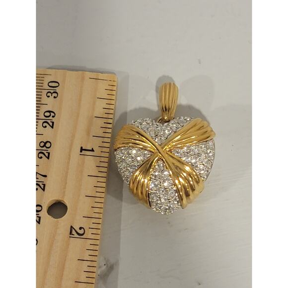Signed Swarovski Swan Criss Cross Gold Tone Heart Necklace Pendant - Picture 2 of 6